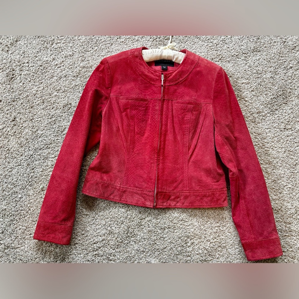 VTG Bernardo Leather Suede Red Jacket Coat GORGEOUS-sz PM Petite Medium Zippered